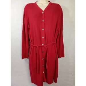 Karen Scott Women Large Red Button Up V Neck‎ Dress